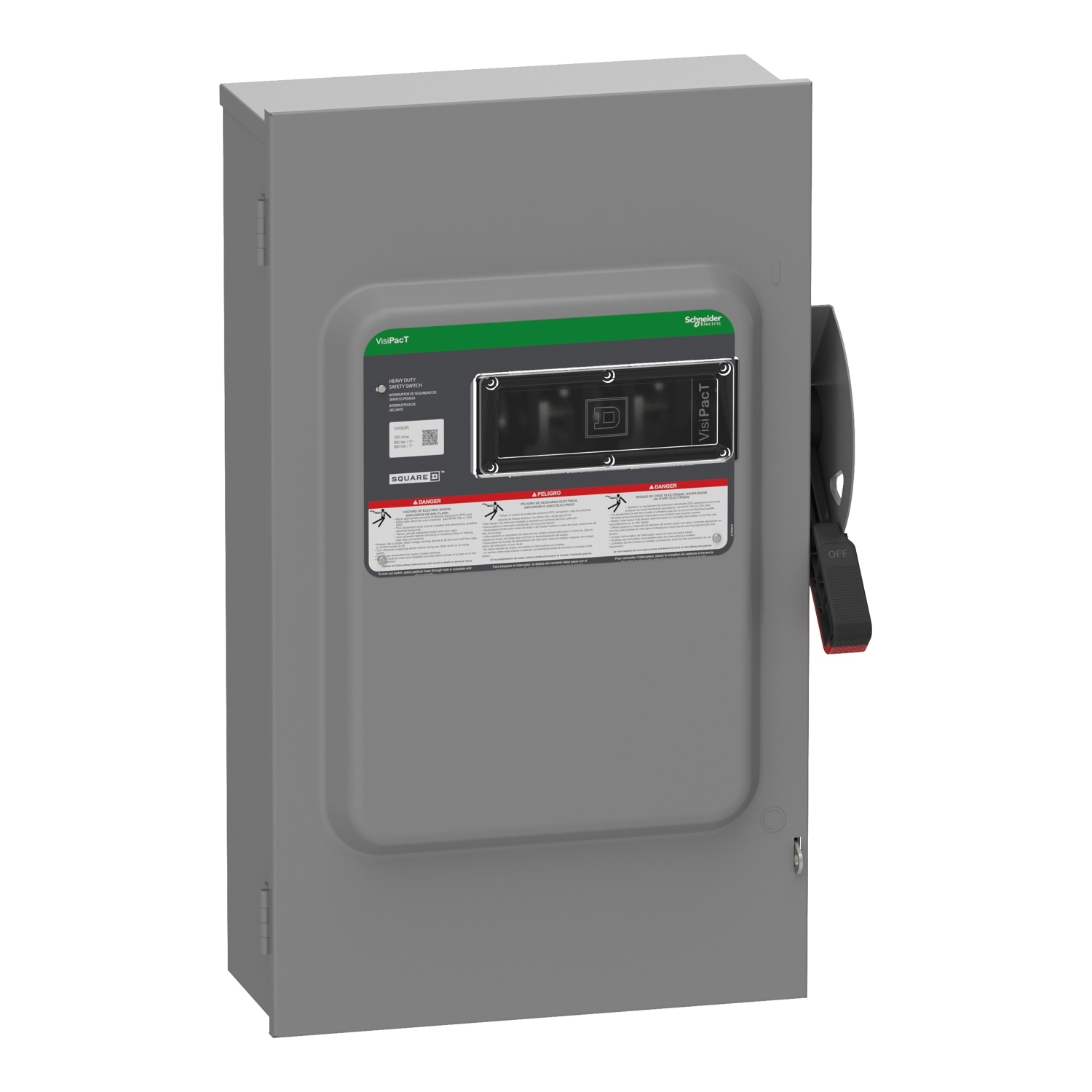 VH364R Heavy Duty Fusible Disconnect Safety Switch, 600 V AC, 600 V DC, 200 A, 40, 50, 60, 125, 150 hp, 3 Poles