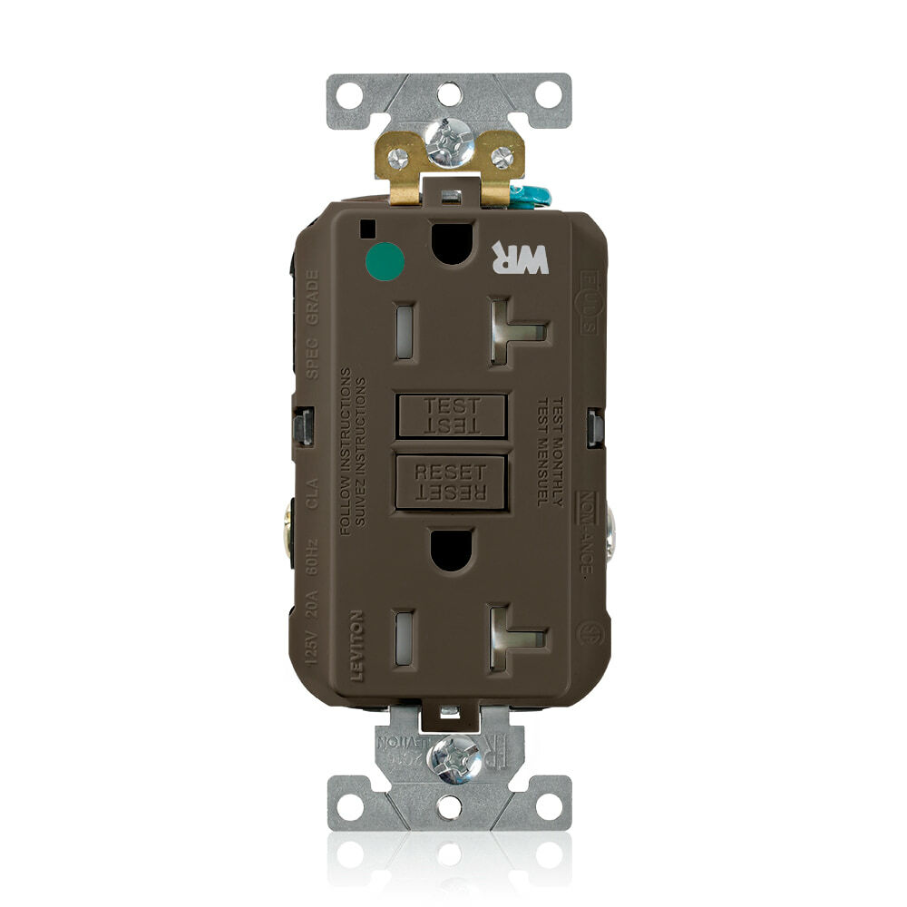 GFWT2-HG SmartlockPro Duplex Feed Through Self-Test Slim Tamper/Weather Resistant GFCI Receptacle, 125 V AC, 20 A, 2 Poles, 3 Wires, Brown