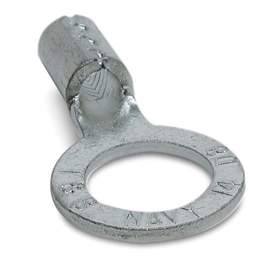 D8-12 Sta-Kon D Series Non-Insulated Ring Terminal, 8 AWG Conductor, 1.49 in L, Brazed Seam/Serrated Barrel, Copper, Metallic