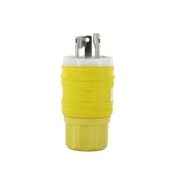 24W07 Wetguard 1-Phase Cable Mount Non-Grounding Watertight Locking Plug, 125/250 V AC, 10/15 A, 3 Poles, 3 Wires, Yellow