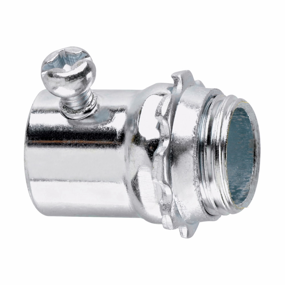 454 Non-Insulated Straight Threaded Setscrew Conduit Connector, 1-1/2 in Trade, For Use With Thinwall EMT Conduit, Steel, Zinc Plated