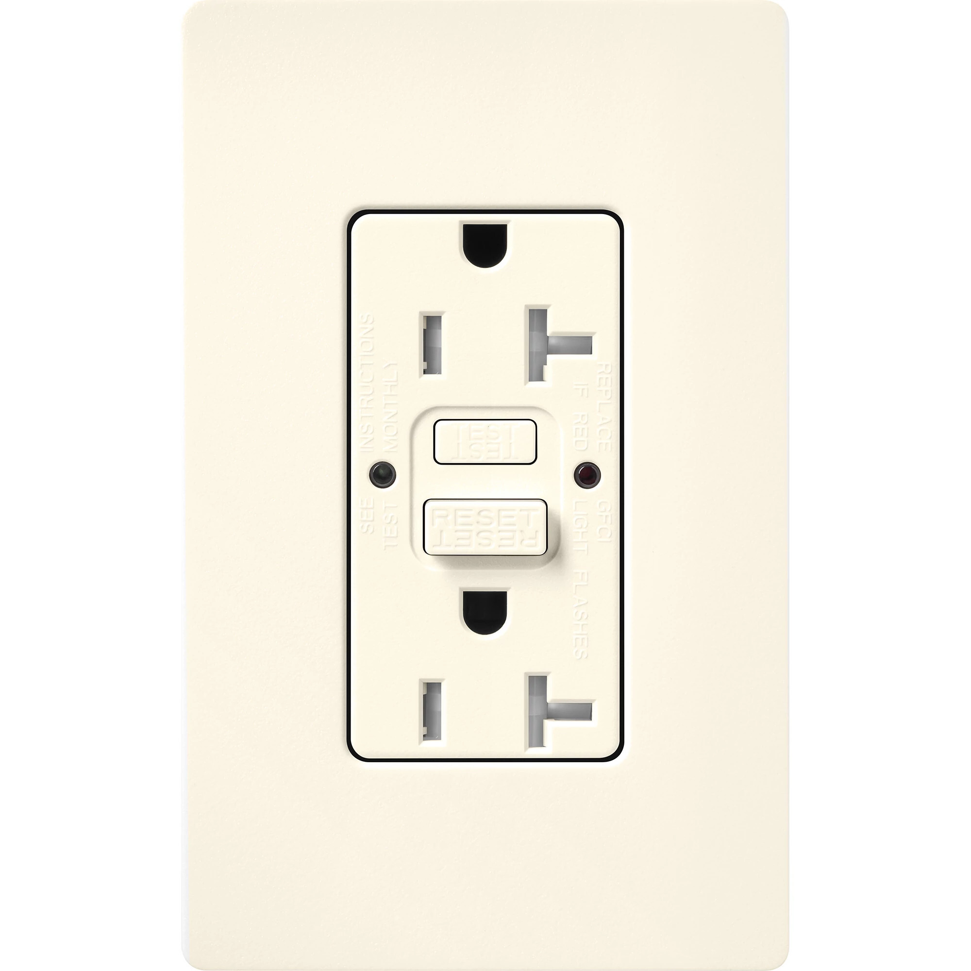 SCR-20-GFST-BI Claro Tamper-Resistant GFCI Duplex Receptacle, Decorator-Style Outlet, 20 Amp, Self-Testing, Satin, Biscuit