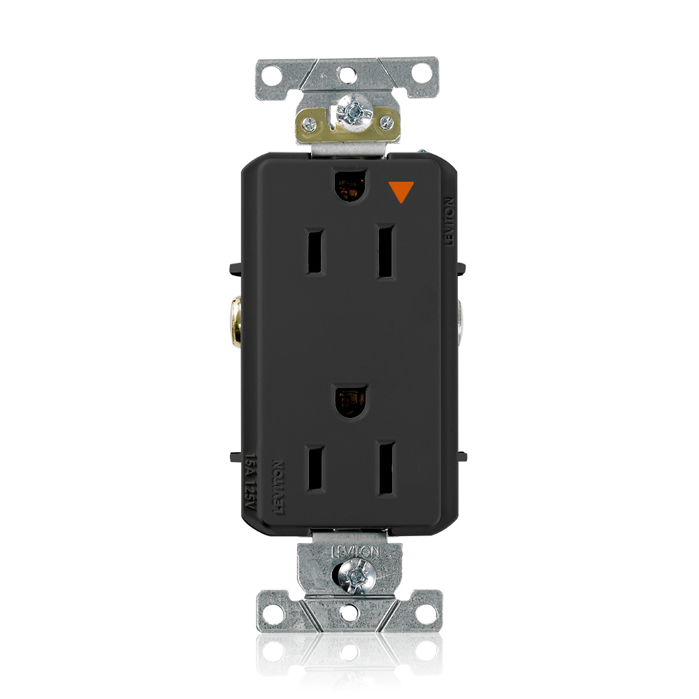16262-EIG Decora Plus 16262-IG Duplex Heavy Duty Isolated Self-Grounding Smooth Face Straight Blade Receptacle, 125 V AC, 15 A, 2 Poles, 3 Wires, Black