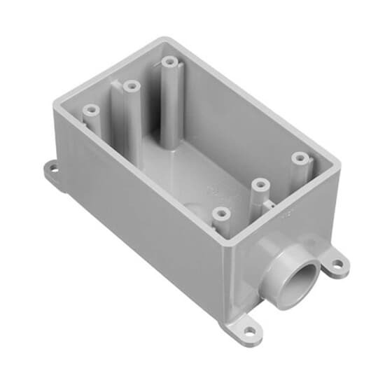 E980EFN Carlon Type FSE Non-Metallic Rigid Shallow Style Device Box, PVC, 18 cu-in Capacity, 1 Gangs, 1 Outlets, 1 Knockouts, 4.54 in L x 2.8 in W x 2.3 in D