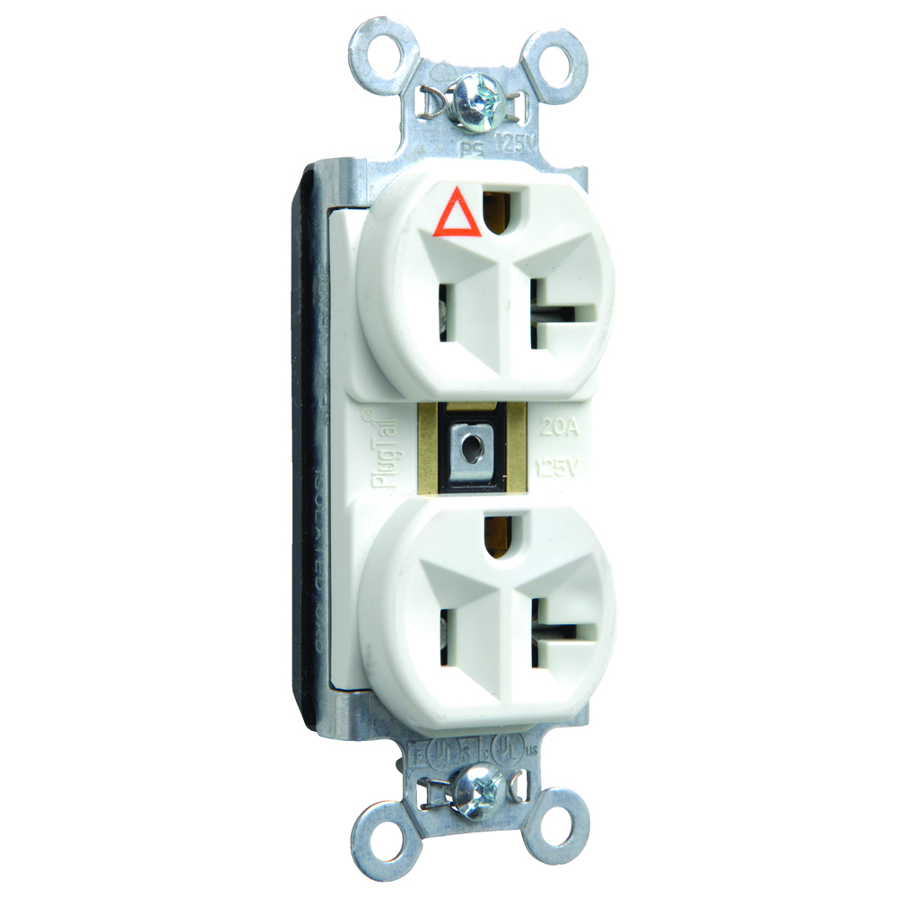 PTIG5362W PlugTail Isolated Ground Spec Grade Receptacle, 20 Amp, 125V, White