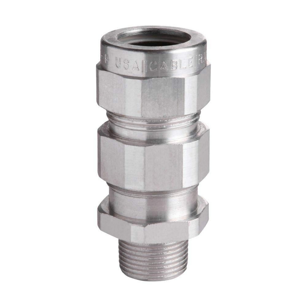 TMC9352 Cable Gland, 3-1/2 in Trade, 3.02 to 3.78 in Outer Sheath, 2.95 to 3.52 in Armor Cable Openings, Aluminum, Nickel Plated
