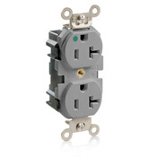 M8300-GY Duplex Extra Heavy Duty Wide Body Straight Blade Receptacle, 125 V AC, 20 A, 2 Poles, 3 Wires, Gray
