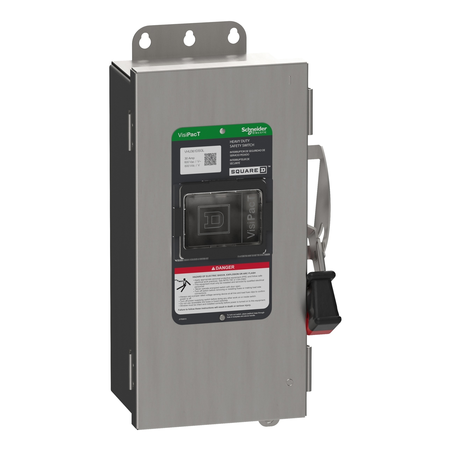 VHU361DSGL Heavy Duty Non-Fusible Disconnect Safety Switch, 600 V AC, 600 V DC, 30 A, 5, 7.5, 10, 15, 20, 30 hp, 3 Poles