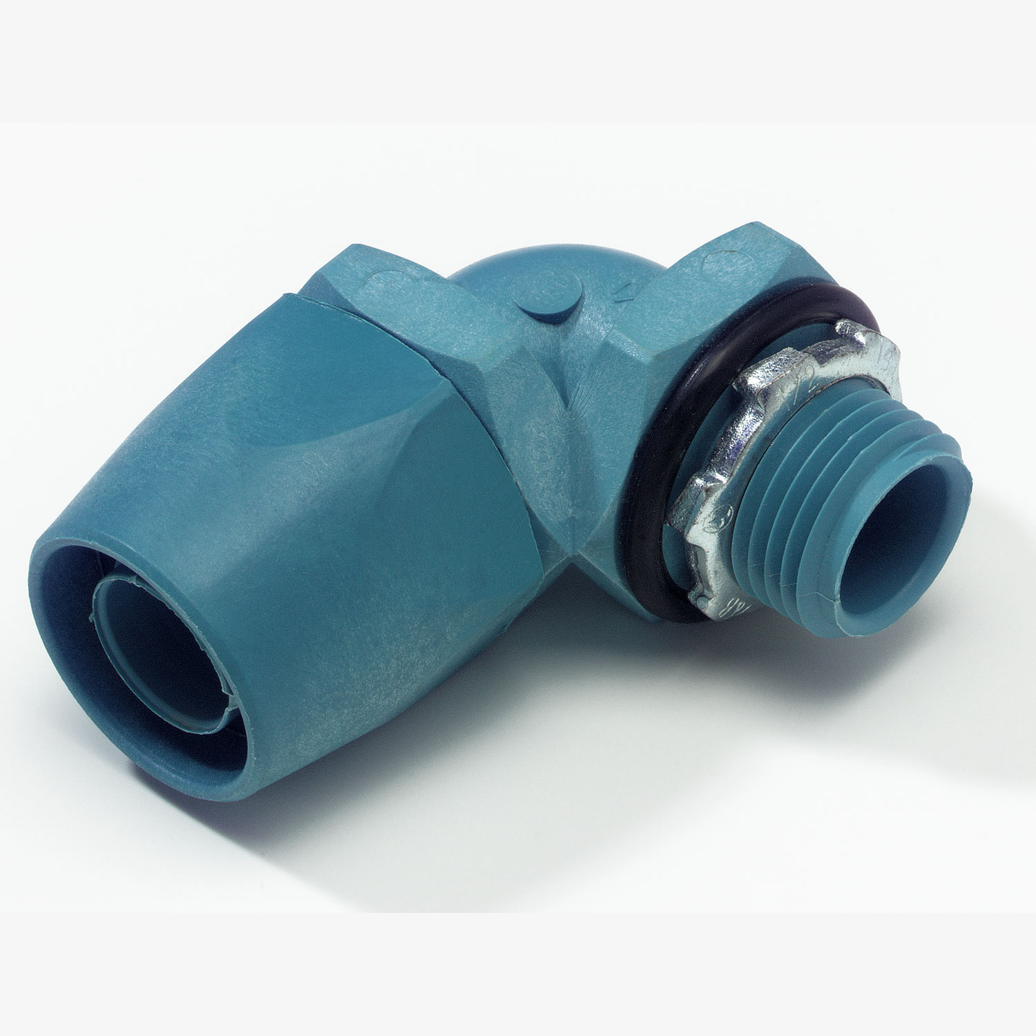 6325 T&B Conduit Connector With Captive Sealing O-Ring, Tapered Hub Thread, 1-1/4 in Trade, 90 deg, Thermoplastic, Electro-Zinc Plated