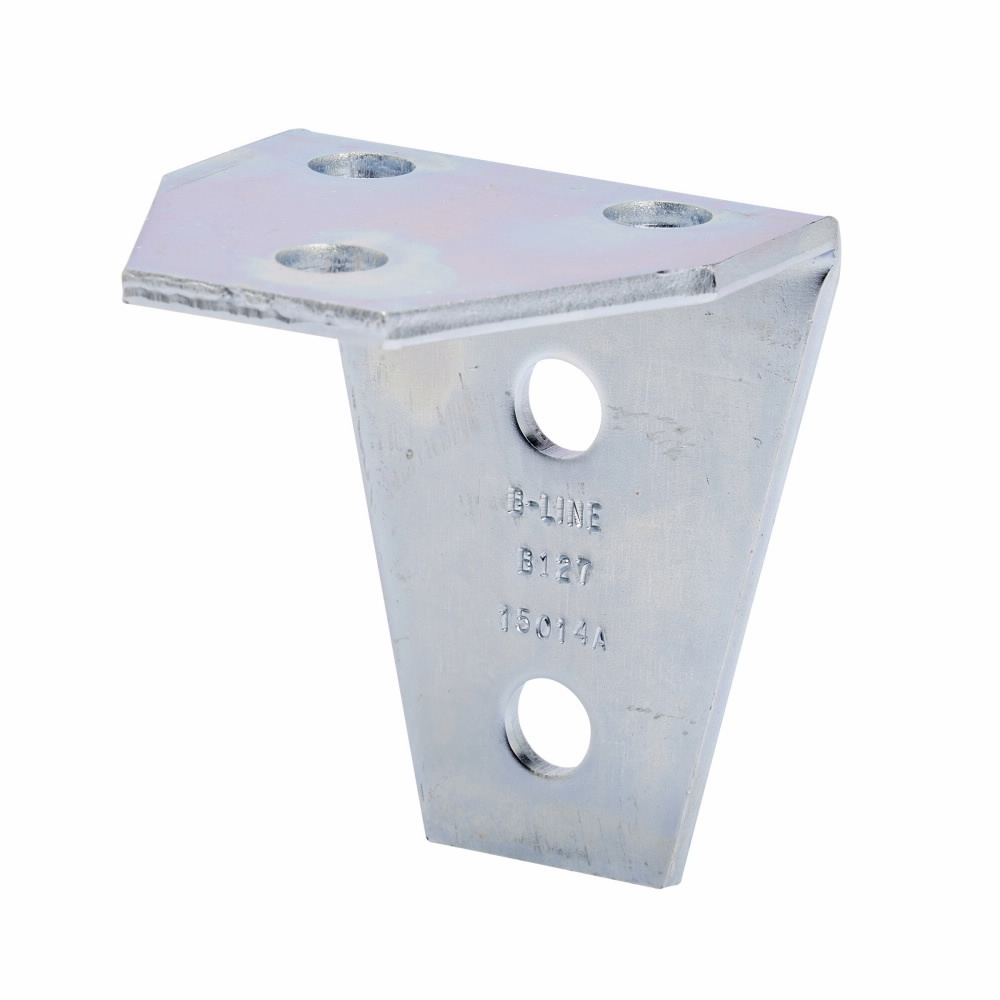 B127ZN 90 deg 3-Way Gusseted Shelf Angle, 5 Holes, 4-3/16 in L x 3-1/2 in W x 7/32 in THK, Steel