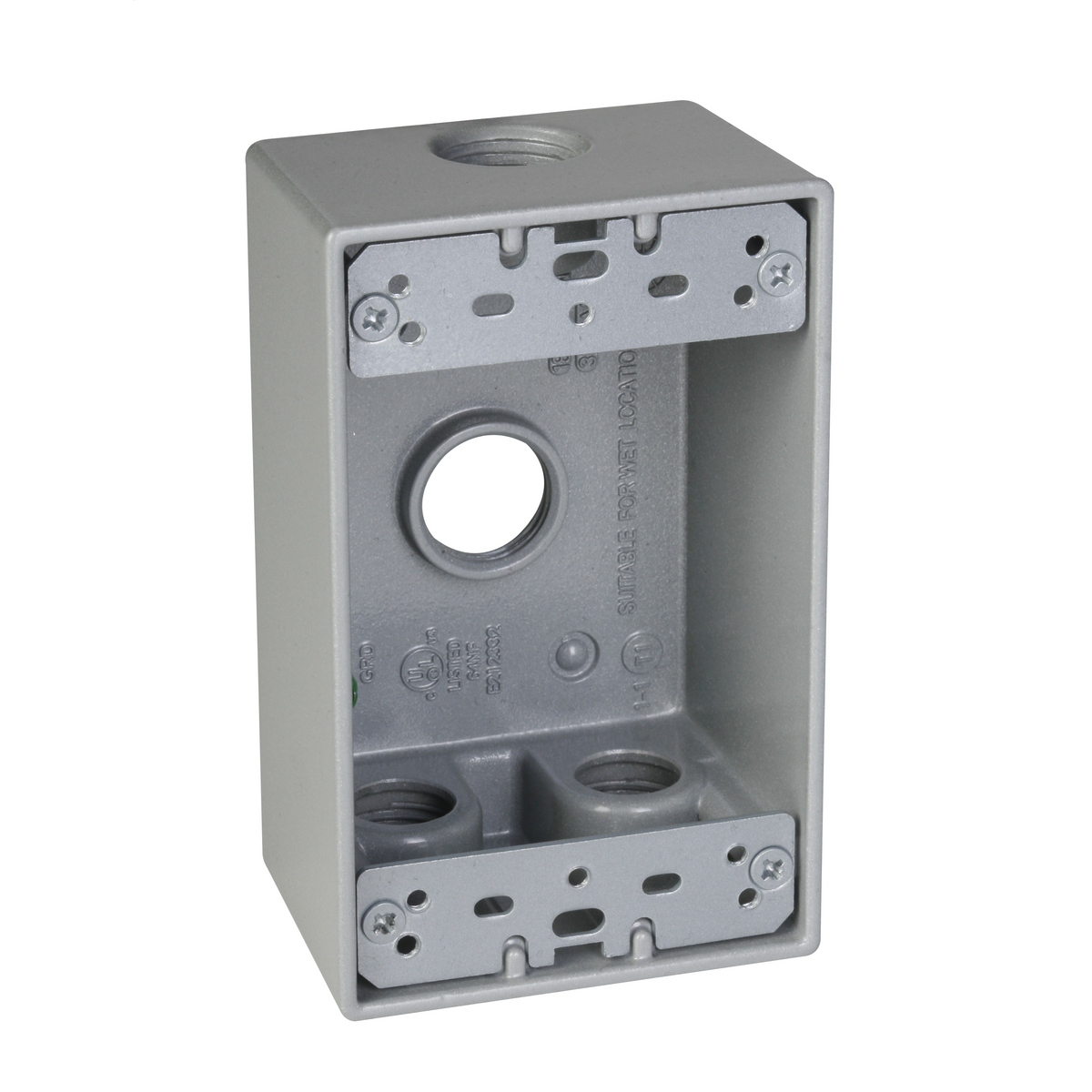 SB450S Weatherproof Outlet Box, Die Cast Metal, 18.3 cu-in Capacity, 1 Gangs, 4 Outlets, 4-1/2 in L x 2-3/4 in W x 2 in D