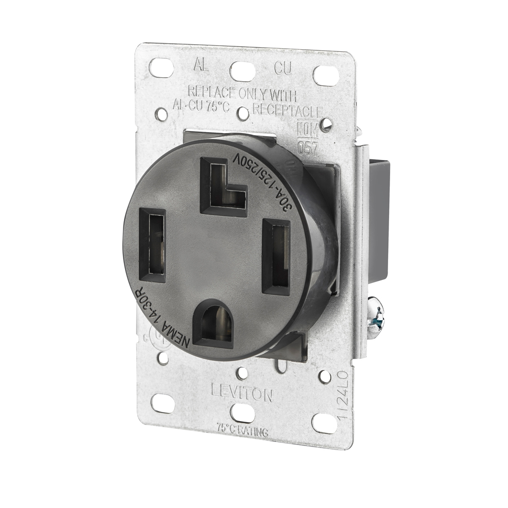 278-S00 Shallow Single Straight Blade Receptacle With Copper Alloy Contact, 125/250 V AC, 30 A, 3 Poles, 4 Wires, Black