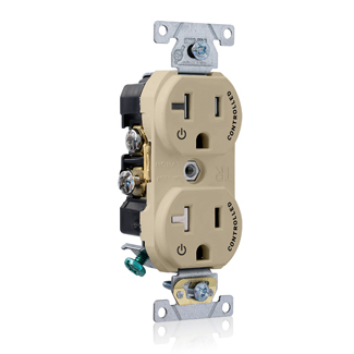 TBR20-S2I Duplex Self-Grounding Tamper Resistant Straight Blade Receptacle With 2 Plug Controlled Marking, 125 V AC, 20 A, 2 Poles, 3 Wires, Ivory