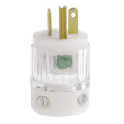 8215-PLC Cable Mount Grounding Straight Blade Plug, 125 V AC, 15 A, 2 Poles, 3 Wires, Transparent