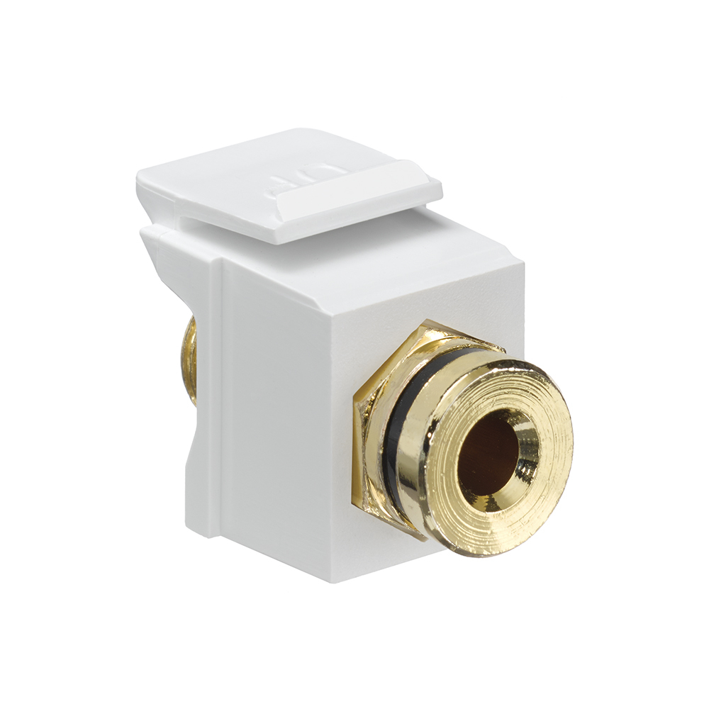40837-BWE QuickPort Feed-Through Fire-Retardant Snap-In Banana Jack Adapter With Black Stripe, High Impact Plastic