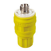 26W81 3-Phase Grounding Watertight Cable Mount Locking Plug, 120/208 V AC, 20 A, 4 Poles, 5 Wires, Yellow