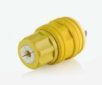 26W82 3-Phase Grounding Watertight Cable Mount Locking Plug, 277/480 V AC, 20 A, 4 Poles, 5 Wires, Yellow