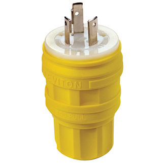 28W47 1-Phase Grounding Watertight Cable Mount Locking Plug, 125 V AC, 30 A, 2 Poles, 3 Wires, Yellow