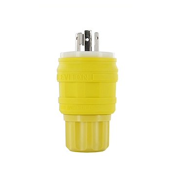 28W48 1-Phase Grounding Watertight Cable Mount Locking Plug, 250 V AC, 30 A, 2 Poles, 3 Wires, Yellow