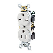 5031-W 1-Phase Duplex Heavy Duty Self-Grounding Straight Blade Receptacle, 125/250 V AC, 15 A, 2 Poles, 3 Wires, White
