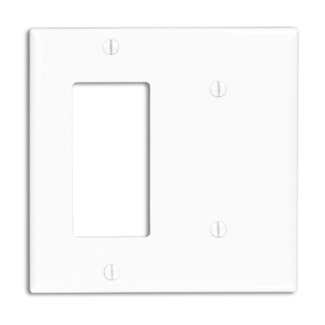 80708-W Decora Blank Standard Size Combination Wall Plate, 2 Gangs, 4.56 in W x 4.5 in H, Thermoplastic, White