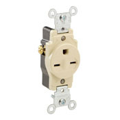 5029-I 1-Phase Heavy Duty Grounding Single Straight Blade Receptacle, 250 V AC, 15 A, 2 Poles, 3 Wires, Ivory