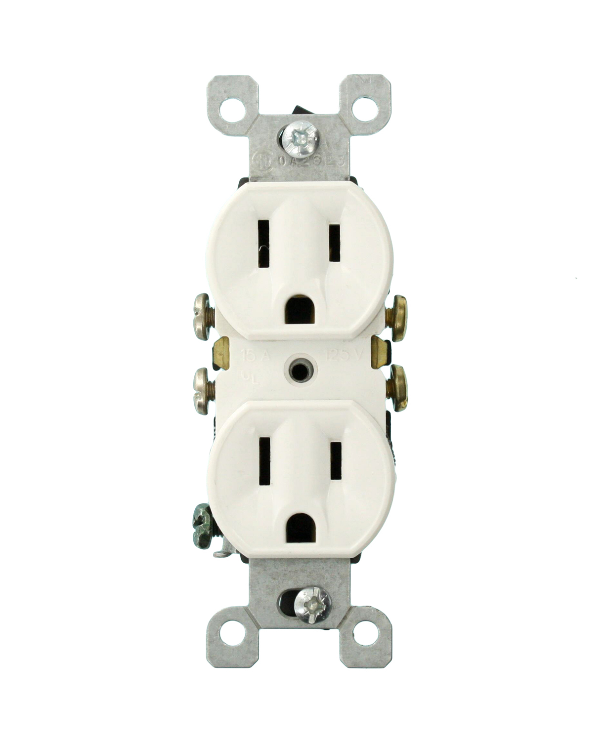 5320-WUP Duplex Grounding Ultrasonic Welded Straight Blade Receptacle, 125 VAC, 15 A, 2 Poles, 3 Wires, White