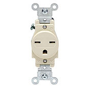 5089-I Heavy Duty Grounding Single Straight Blade Receptacle, 250 V AC, 15 A, 2 Poles, 3 Wires, Ivory