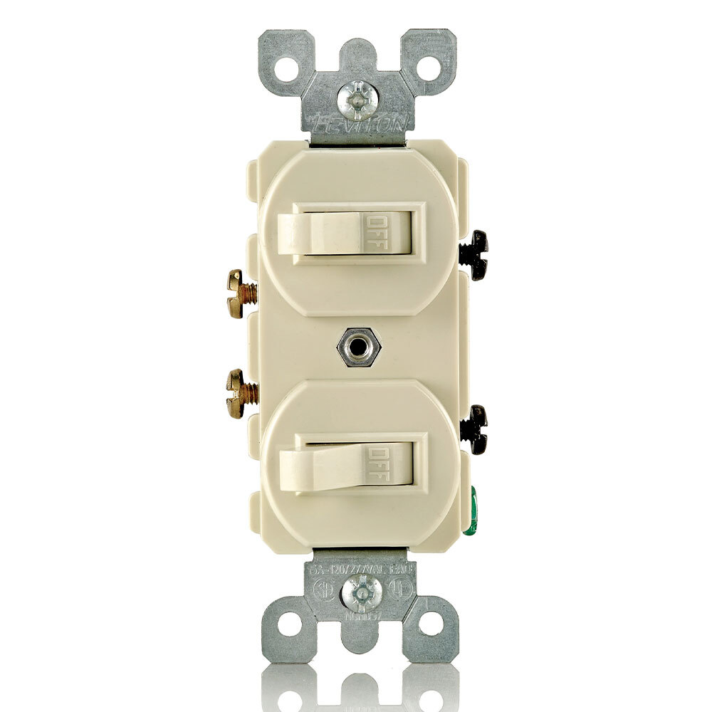 5224-2I Traditional Duplex Grounding Combination Switch With Receptacle, 20 A, 125 V AC, 1 hp, 1 Poles
