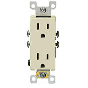 5325-SW Decora Duplex Self-Grounding Straight Blade Receptacle, 125 V AC, 15 A, 2 Poles, 3 Wires, White