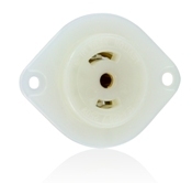 ML3-PER Non-Grounding Receptacle Locking Flanged Outlet, 125/250 V AC, 15 A, 3 Poles, 3 Wires, White