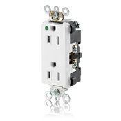 16262-SGW 1-Phase Duplex Extra Heavy Duty Self-Grounding Tamper Resistant Straight Blade Receptacle, 125 V AC, 15 A, 2 Poles, 3 Wires, White