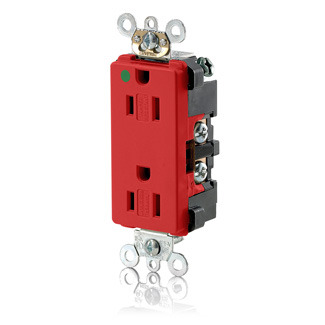 16262-SGR 1-Phase Duplex Extra Heavy Duty Self-Grounding Tamper Resistant Straight Blade Receptacle, 125 V AC, 15 A, 2 Poles, 3 Wires, Red