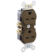 5028 1-Phase Duplex Heavy Duty Straight Blade Receptacle, 250 V AC, 15 A, 2 Poles, 3 Wires, Brown