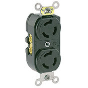 4550 Duplex Grounding Locking Receptacle, 250 V AC, 15 A, 2 Poles, 3 Wires, Black