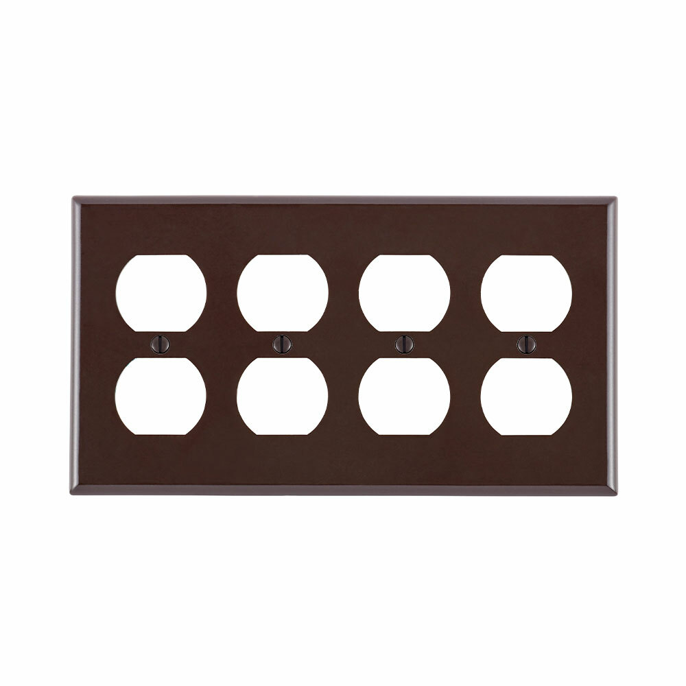 85041 Standard Size Traditional Receptacle Wall Plate, 4 Gangs, 8.19 in W x 4.5 in H, Thermoset, Brown