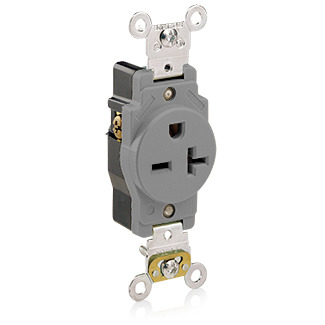 5461-GY 1-Phase Heavy Duty Single Straight Blade Receptacle, 250 V AC, 20 A, 2 Poles, 3 Wires, Gray