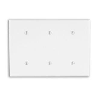 88035 Standard Size Blank Wall Plate, 3 Gangs, 6.38 in W x 4.5 in H, Thermoset Plastic, White