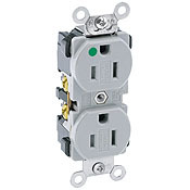 8200-SGI 1-Phase Duplex Extra Heavy Duty Tamper Resistant Straight Blade Receptacle, 125 V AC, 15 A, 2 Poles, 3 Wires, Ivory