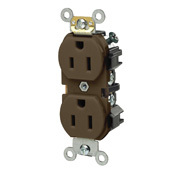 5242 Heavy Duty Self Grounding Straight Blade Duplex Receptacle, 125 V AC, 15 A, 2 Poles, 3 Wires, Brown