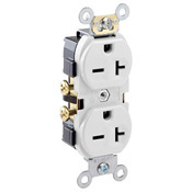 5822-W 1-Phase Duplex Heavy Duty Straight Blade Receptacle, 250 V AC, 20 A, 2 Poles, 3 Wires, White