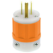 5266-CO Cable Mount Grounding Straight Blade Plug, 125 V AC, 15 A, 2 Poles, 3 Wires, Orange/White