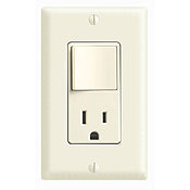 5645-E Decora 3-Way 3-Wire Grounding Combination Switch With Receptacle, 15 A, 120/277 V AC, 1/2 hp at 120 V AC