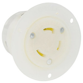 4785-C Grounding Receptacle Locking Flanged Outlet, 277 V AC, 15 A, 2 Poles, 3 Wires, White