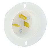 15378-C Grounding Inlet Receptacle, 125 V AC, 20 A, 2 Poles, 3 Wires, White