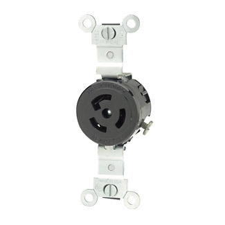 4710 Grounding Single Locking Receptacle, 125 V AC, 15 A, 2 Poles, 3 Wires, Black