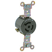 4870 3-Phase Y Non-Grounding Single Locking Receptacle, 250 V AC, 15 A, 3 Poles, 3 Wires, Black