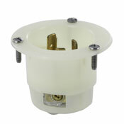 2325 Grounding Receptacle Locking Flanged Inlet, 250 V AC, 20 A, 2 Poles, 3 Wires, White