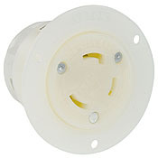 2616 Grounding Receptacle Locking Flanged Outlet, 125 V AC, 30 A, 2 Poles, 3 Wires, White