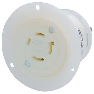 2466 3-Phase Non-Grounding Receptacle Locking Flanged Outlet, 347/600 V AC, 20 A, 4 Poles, 4 Wires, White